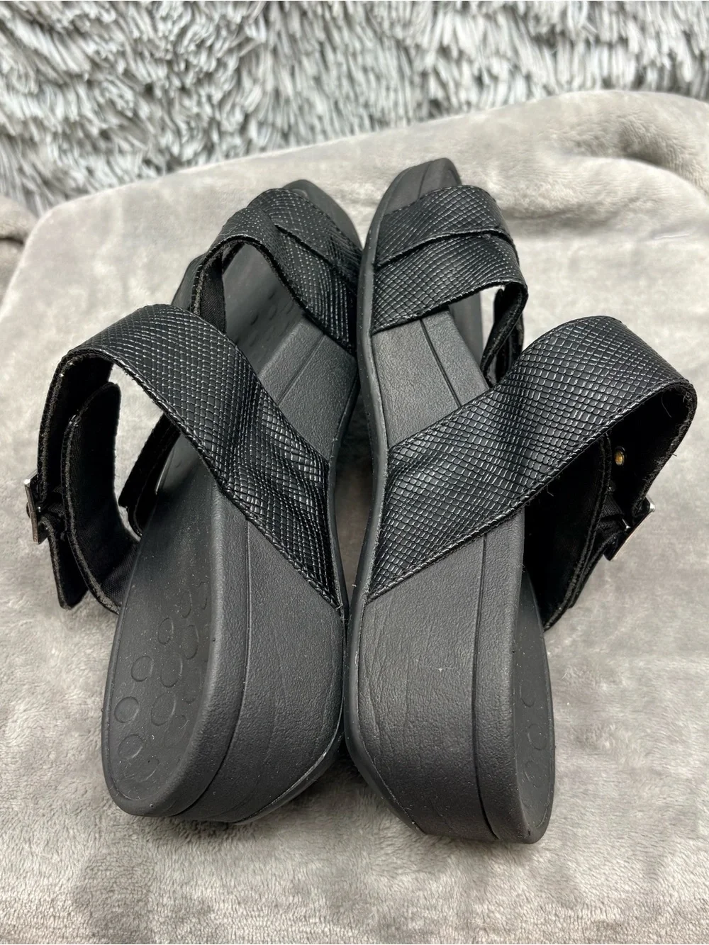 Vionic Rio Lizard Sandals Womens 6 Black Platform Pacific Slide Hook & Loop